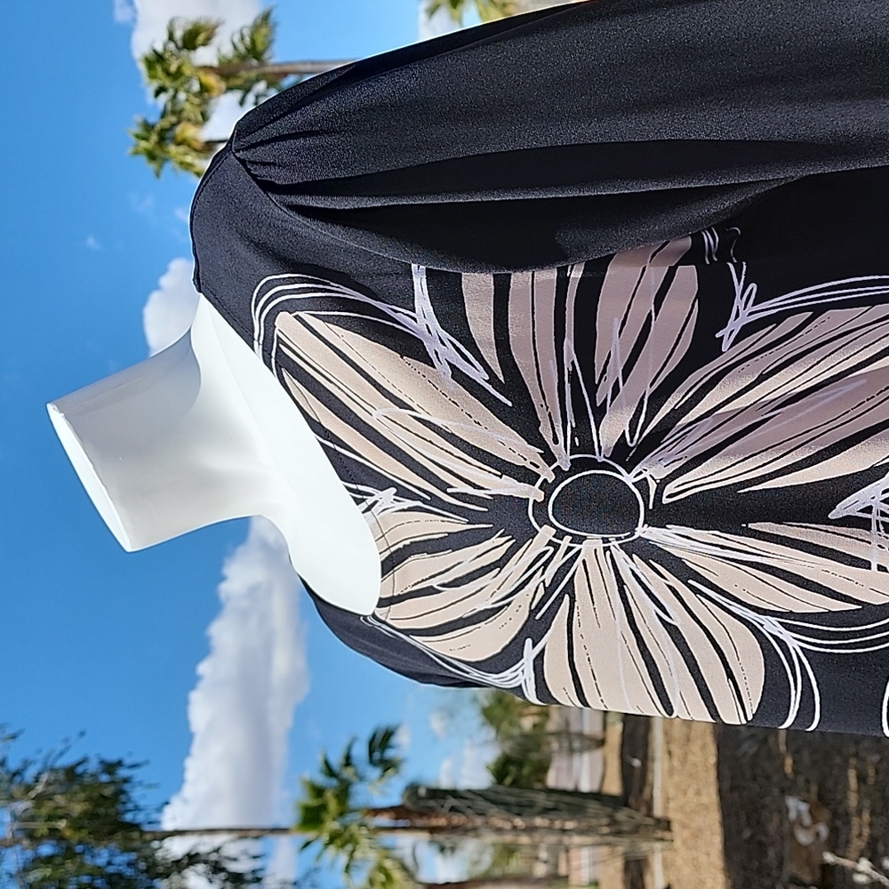 SAG HARBOR Oversized Flowers Top L Stretchy Slinky Shirt Black 3/4 Sleeve Travel - Picture 11 of 13